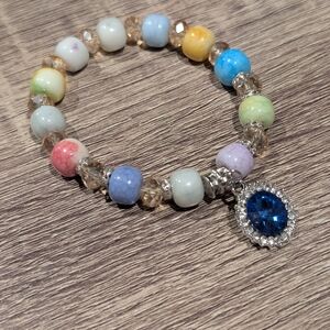 Multicolor Beaded Bracelet with Blue Gemstone Charm